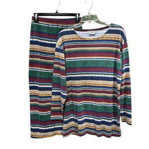 Vintage Y2K Ashly Brent Top+Skirt‎ Set-Aztec Boho-Maxi Long Sleeve-Med-USA Made